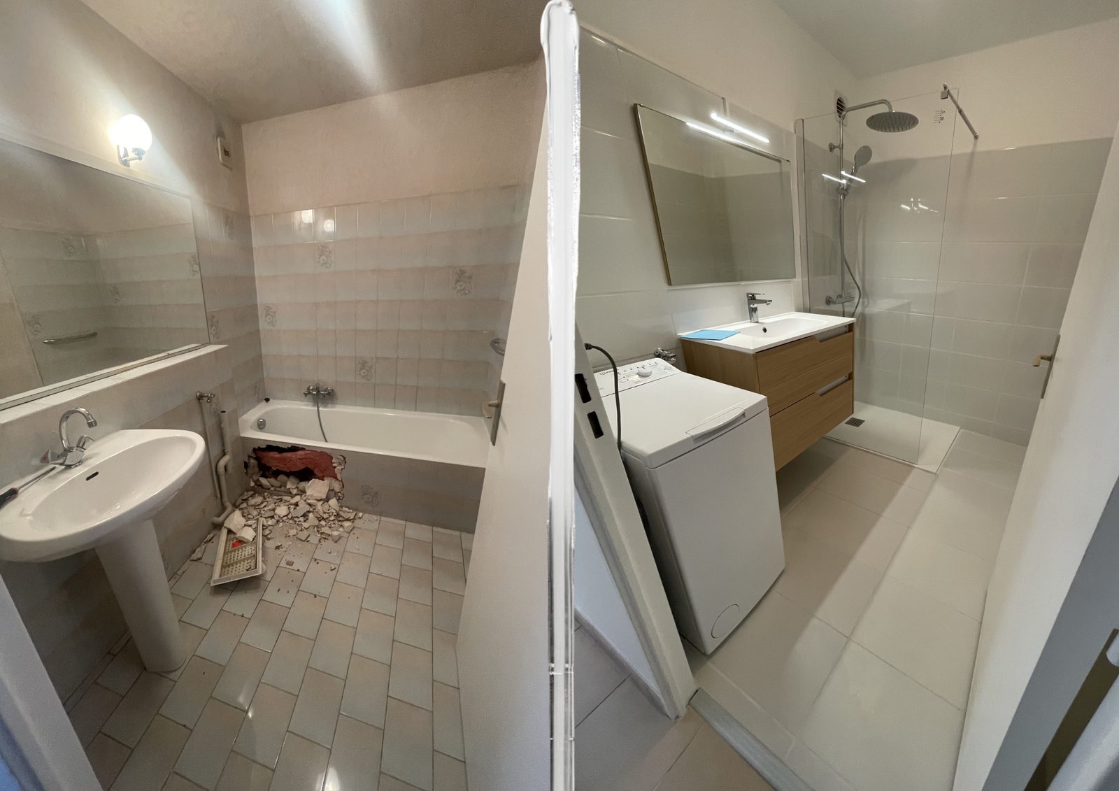 Salle de bain avant et après rénovation par Bartolo Services dans l'Est varois