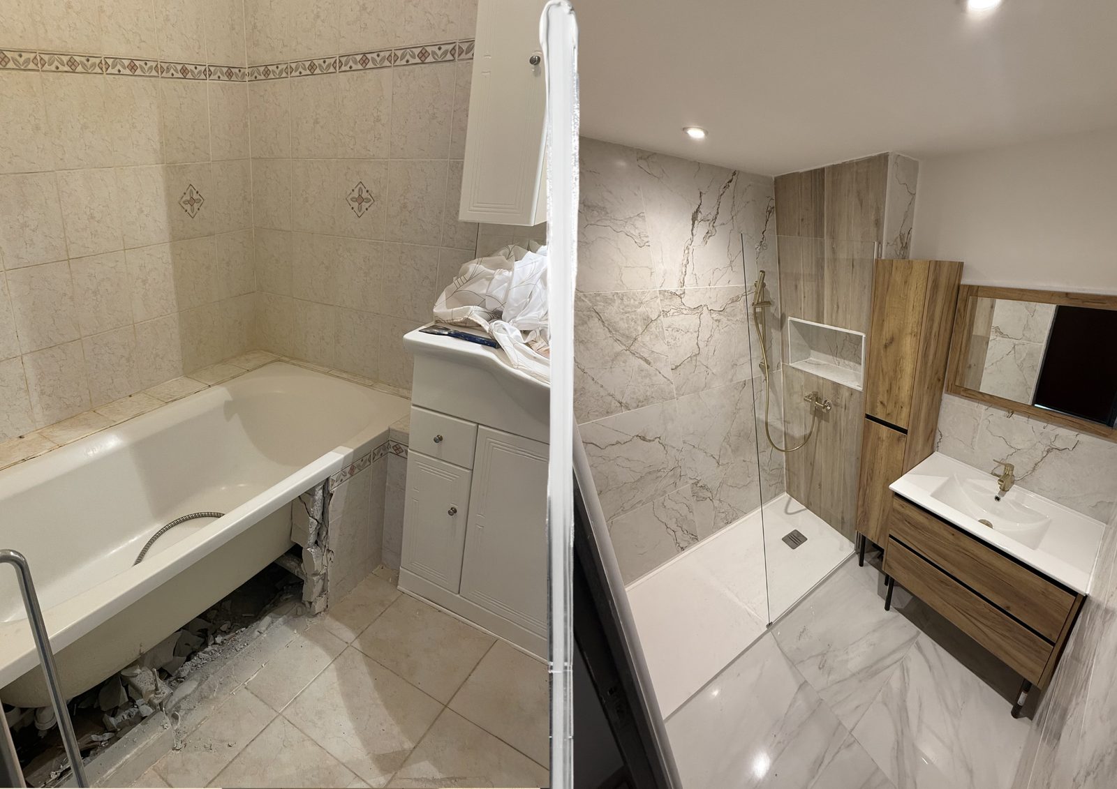Douche italienne avant et après rénovation par Bartolo Services dans l'Est varois