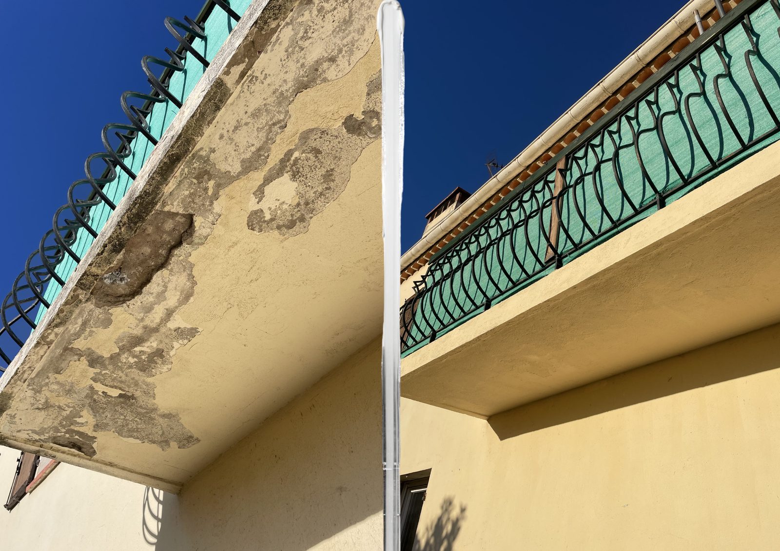 Balcon avant et après rénovation par Bartolo Services dans l'Est varois